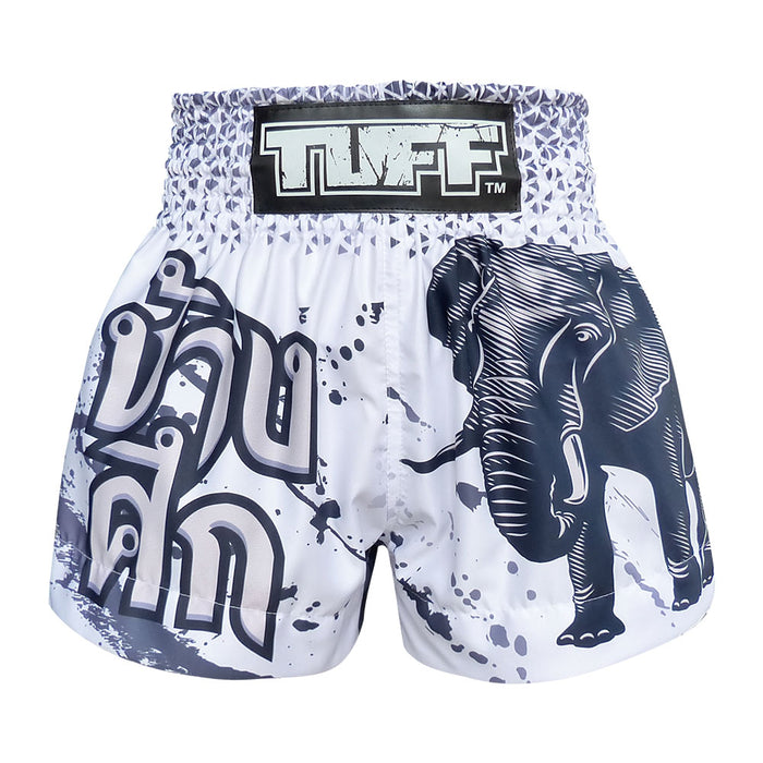 TUFF Muay Thai Shorts Boxing Trunks Traditional Style (TUF-MS636-WHT)