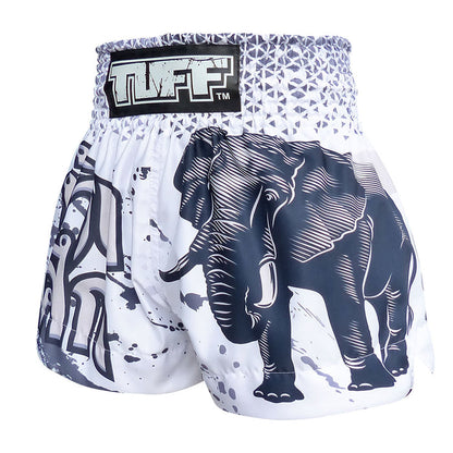 TUFF Muay Thai Shorts Boxing Trunks Traditional Style (TUF-MS636-WHT)