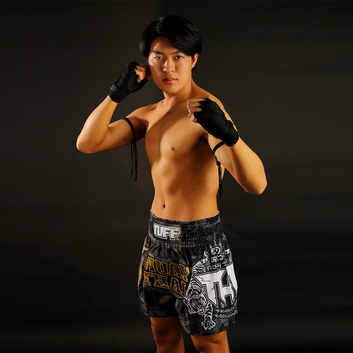 TUFF Muay Thai Shorts Boxing Trunks Traditional Style (TUF-MS640-BLK)