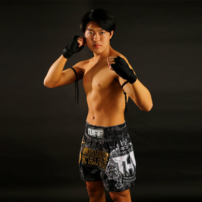 TUFF Muay Thai Shorts Boxing Trunks Traditional Style (TUF-MS640-BLK)