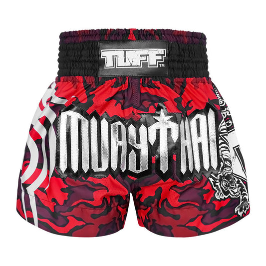 TUFF Muay Thai Shorts Boxing Trunks Traditional Style (TUF-MS640-RED)