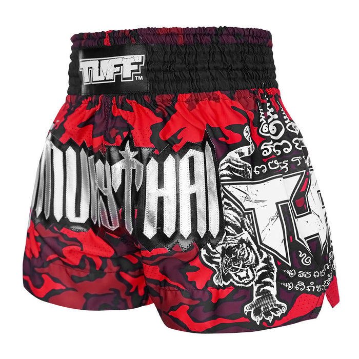 TUFF Muay Thai Shorts Boxing Trunks Traditional Style (TUF-MS640-RED)
