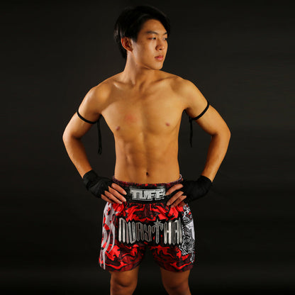 TUFF Muay Thai Shorts Boxing Trunks Traditional Style (TUF-MS640-RED)