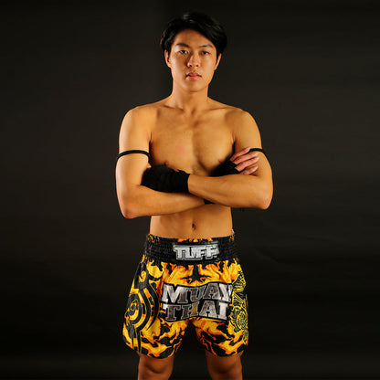 TUFF Muay Thai Shorts Boxing Trunks Traditional Style (TUF-MS640-YLW)