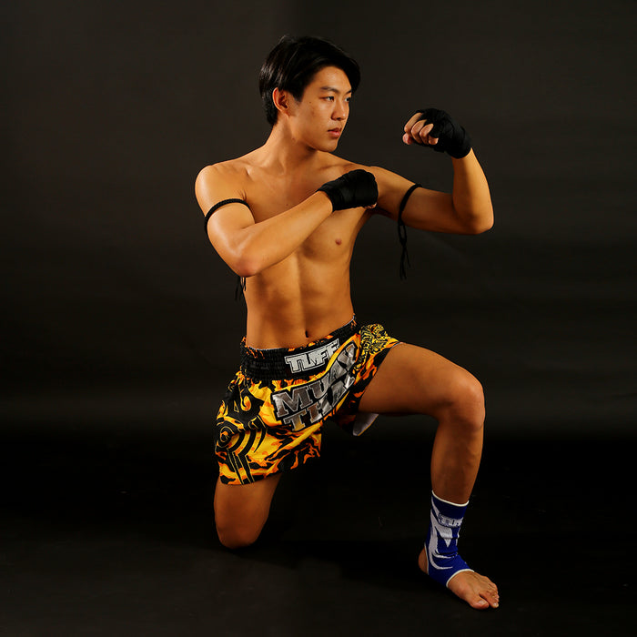TUFF Muay Thai Shorts Boxing Trunks Traditional Style (TUF-MS640-YLW)