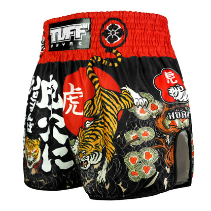 TUFFPAYAK Muay Thai Shorts Boxing Trunks Retro Style (TPY-RMS003-BLK)