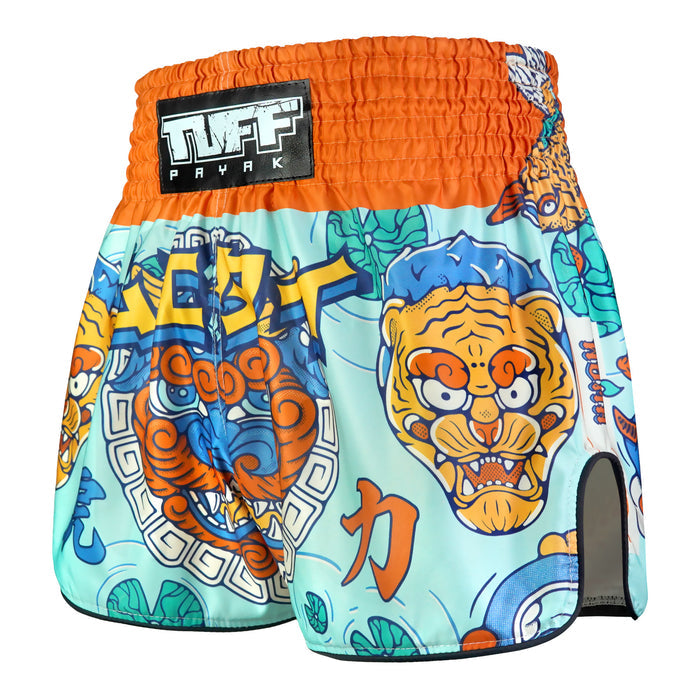 TUFFPAYAK Muay Thai Shorts Boxing Trunks Retro Style (TPY-RMS004-CYN)