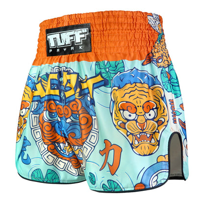 TUFFPAYAK Muay Thai Shorts Boxing Trunks Retro Style (TPY-RMS004-CYN)