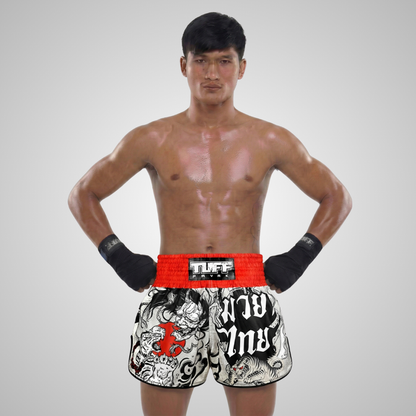 TUFFPAYAK Muay Thai Shorts Boxing Trunks Retro Style (TPY-RMS006-GRY)