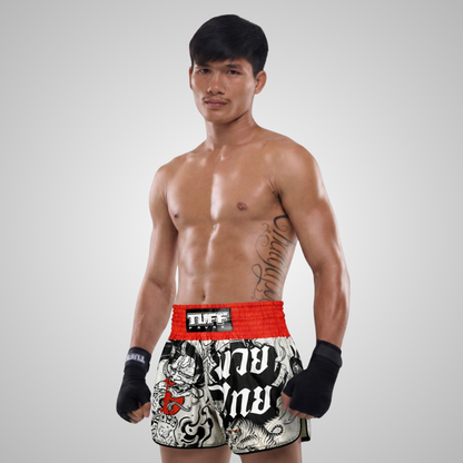 TUFFPAYAK Muay Thai Shorts Boxing Trunks Retro Style (TPY-RMS006-GRY)
