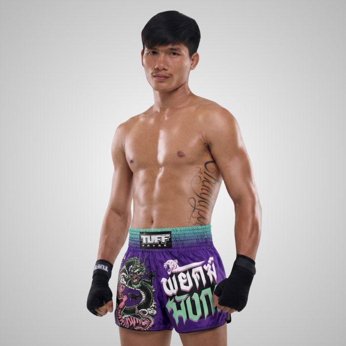 TUFFPAYAK Muay Thai Shorts Boxing Trunks Retro Style (TPY-RMS012-PUR)