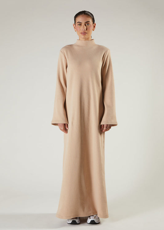 Turtle Neck Abaya Beige