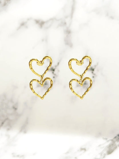 Twin Hearts Earrings (Gold)