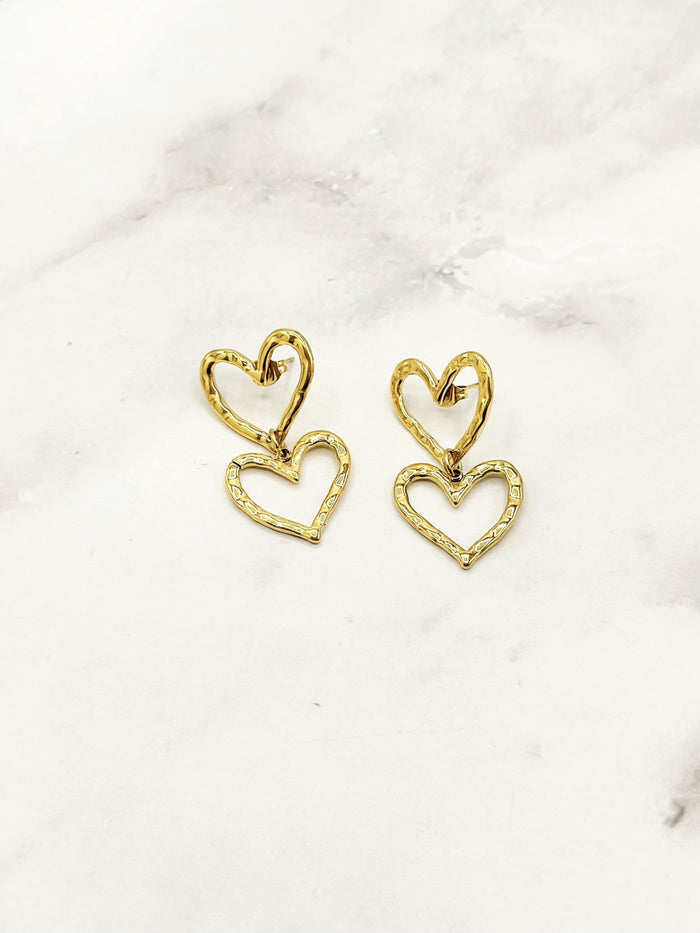 Twin Hearts Earrings (Gold)