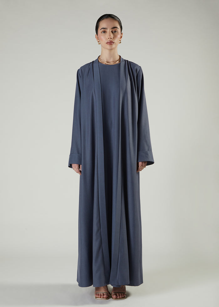 Two Piece Open Abaya Dark Denim