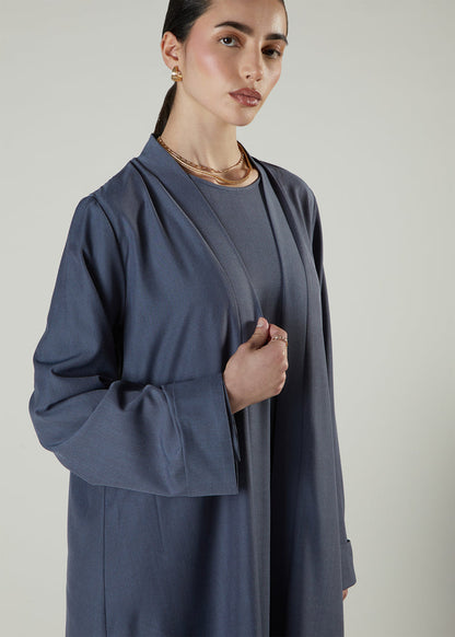Two Piece Open Abaya Dark Denim