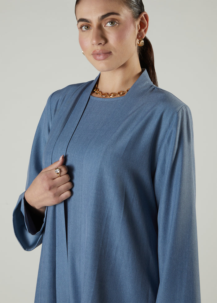 Two Piece Open Abaya Denim