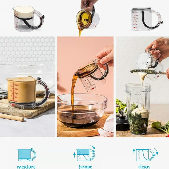 Effortless Scraping with Adjustable Measuring Cup on Sticky Peanut Butter