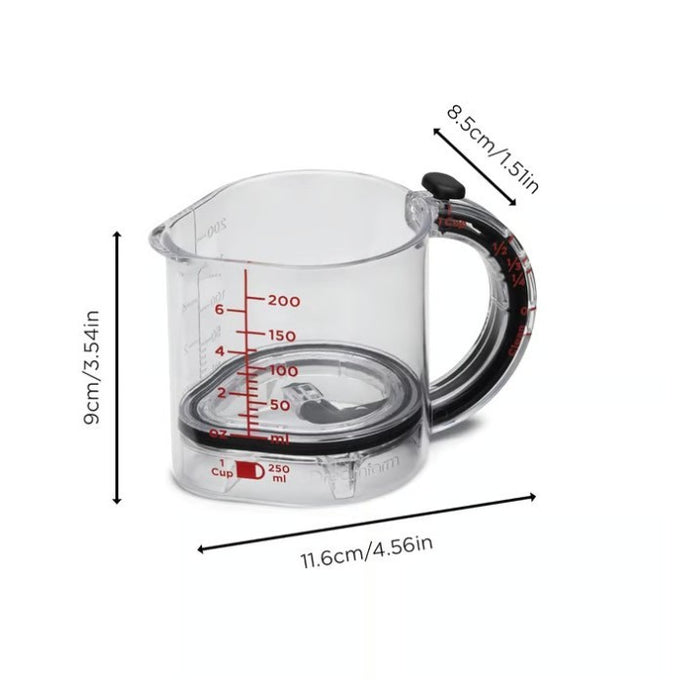 Dishwasher-Safe 4-in-1 Measuring Cup with Bold Dual Scales in Red Print
