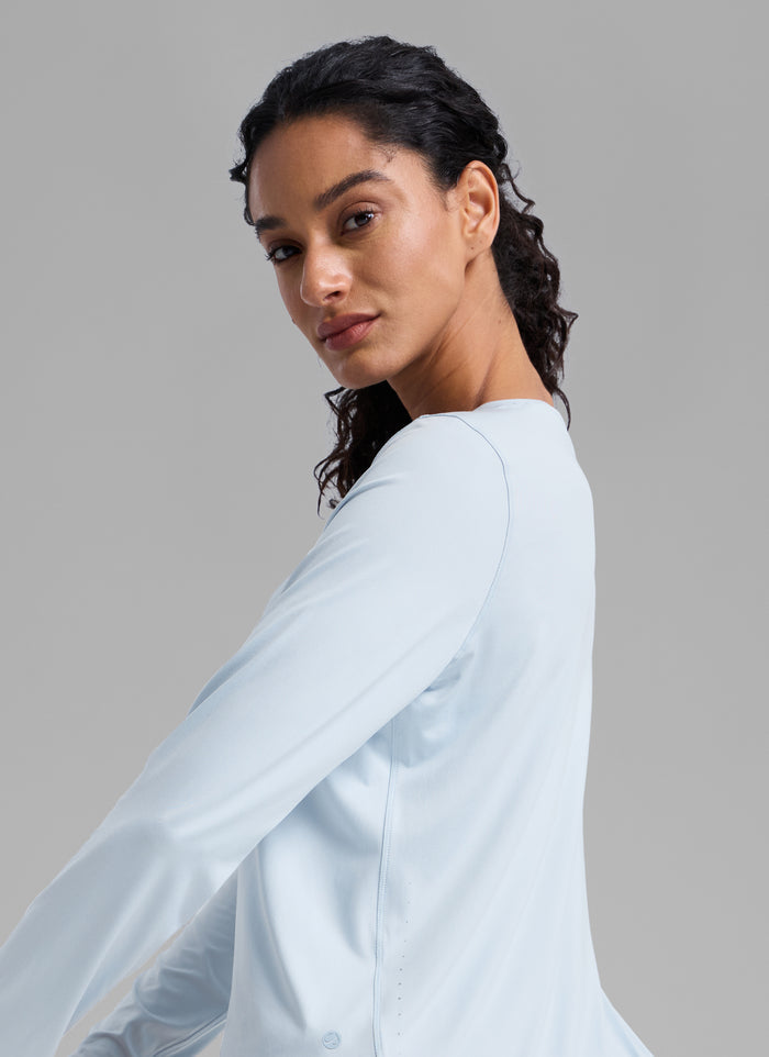 CRZ YOGA Women UPF 50+ Running Lightweight Loose Fit Long Sleeves Quick Dry Blue Linen