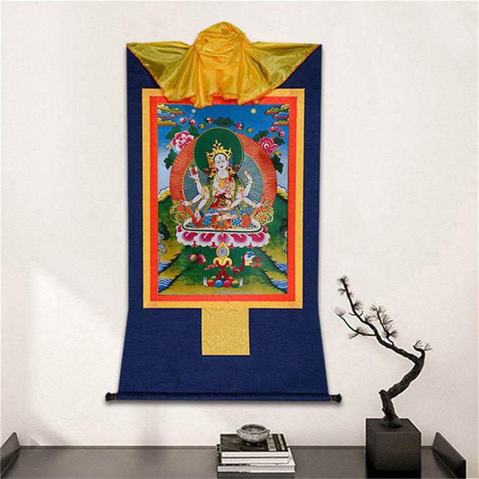 Usnisa Vijaya - Crown Superb Victory Dharani - Tibetan thangka painting, detailed view