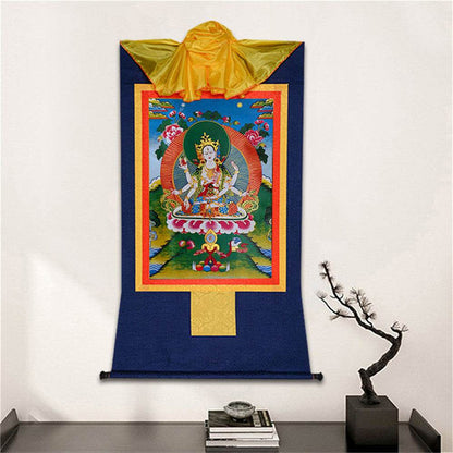 Usnisa Vijaya - Crown Superb Victory Dharani - Tibetan thangka painting, detailed view