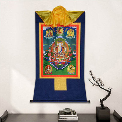 Usnisa Vijaya and 5 Healing Buddhas - Tibetan thangka painting, detailed view