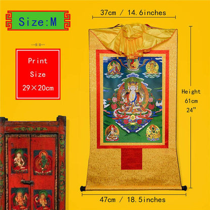 Usnisa Vijaya and 5 Healing Buddhas - Tibetan thangka painting, view 5