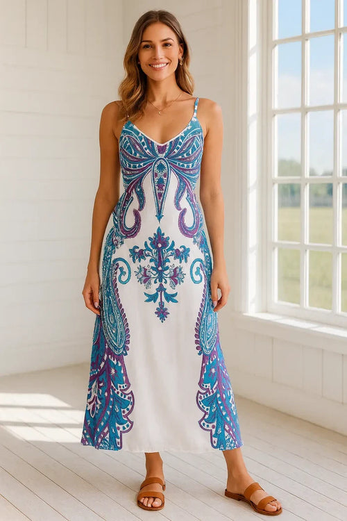 V-Neck Sleeveless Dress – Flattering Print, Shop Now