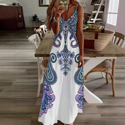 V-Neck Sleeveless Dress – Flattering Print, Shop Now
