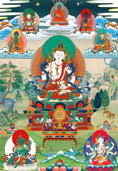 Vajrasattva - Tibetan thangka painting, front view