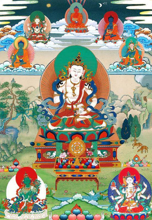 Vajrasattva - Tibetan thangka painting, front view