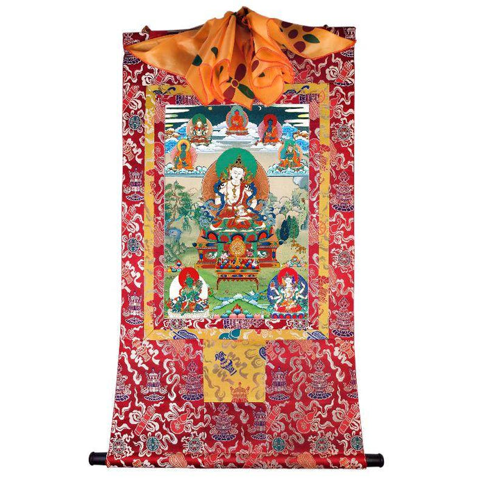 Vajrasattva - Tibetan thangka painting, detailed view