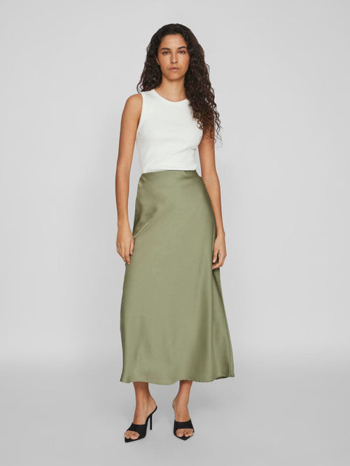Vielette High Waisted Maxi Skirt (Oil Green)