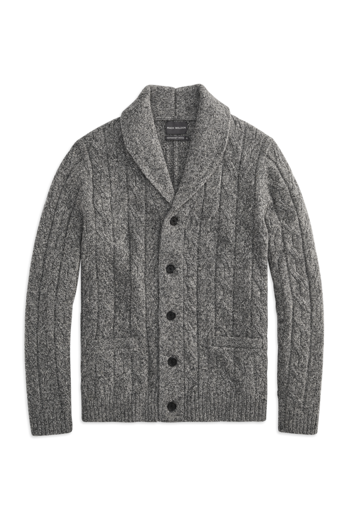 Front view of WARMKNIT wool cardigan in salt & pepper
