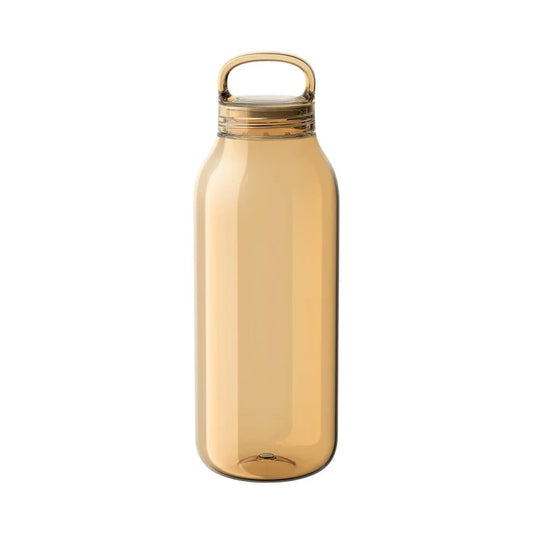 A transparent amber-colored copolyester water bottle with a cap, against a white background.