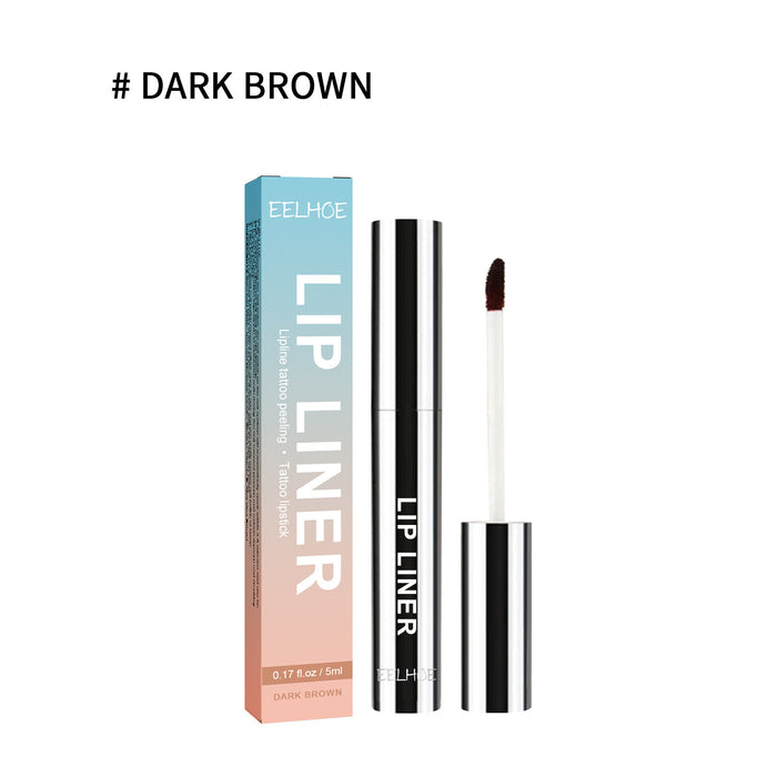 Peel-off waterproof lip liner in Dark Brown for lip definition, controlled application, and lasting color throughout the day.