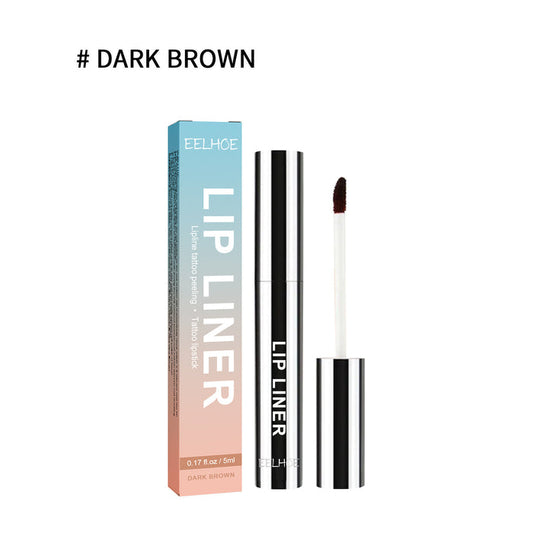 Peel-off waterproof lip liner in Dark Brown for lip definition, controlled application, and lasting color throughout the day.