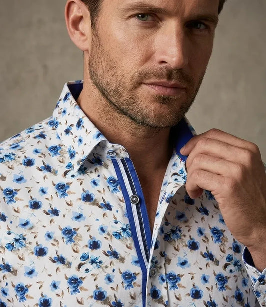White Flowery Print with Matching Handkerchief