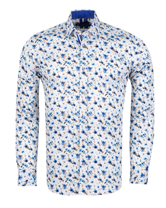 White Flowery Print with Matching Handkerchief-Makrom