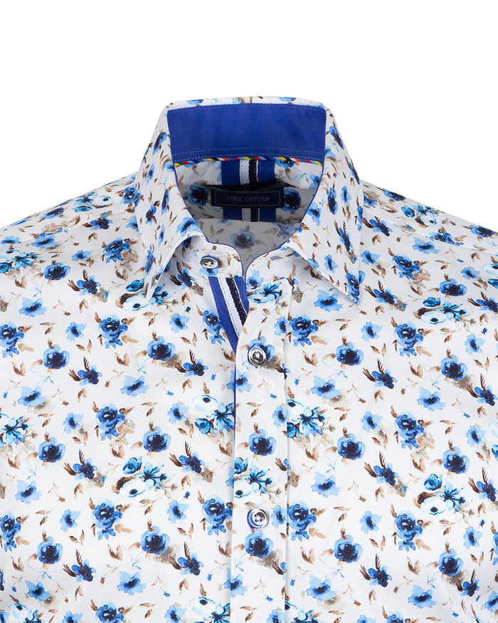 White Flowery Print with Matching Handkerchief-Makrom