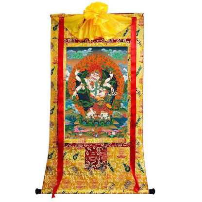 White Mahakala - Tibetan thangka painting, close-up detail