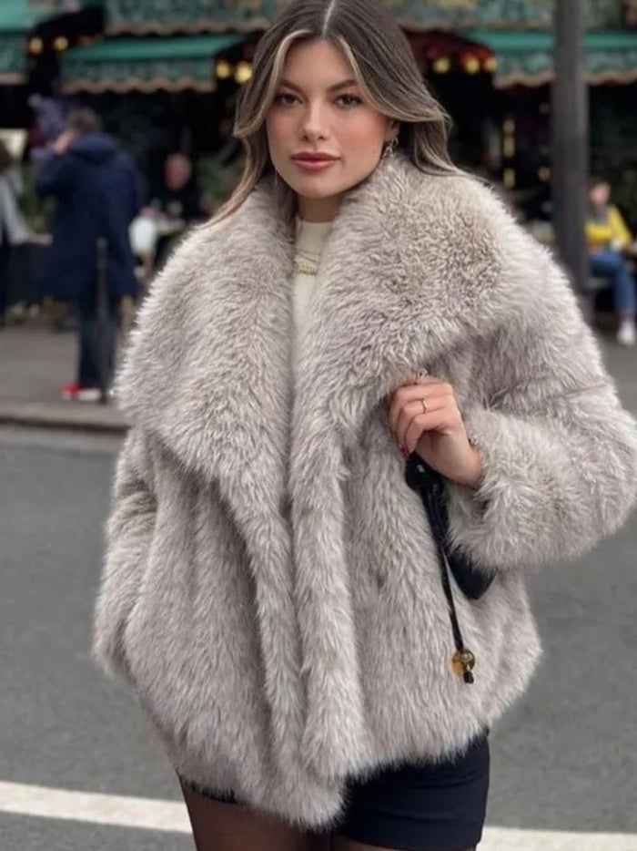 Winter Plush Coat flat lay – lapel shape and fabric drape