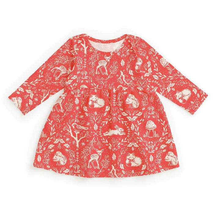 Red dress with white animal pattern on a white background