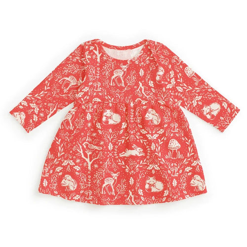 Red dress with white animal pattern on a white background