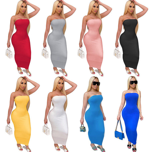 Women fitted tube top dress – sleek open back silhouette
