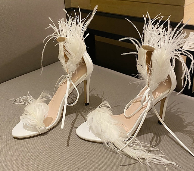 Women Peep Toe Sandals Thin Heels Elegant White - Envious Designs