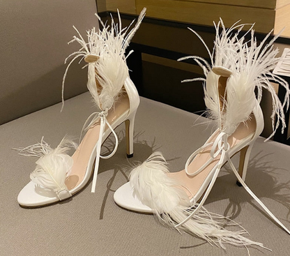 Women Peep Toe Sandals Thin Heels Elegant White - Envious Designs