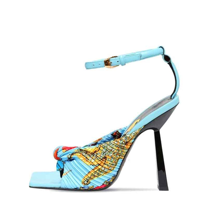 Women Sexy Open Toe Sandals Thin Heels T-Strap Colorful Graffiti