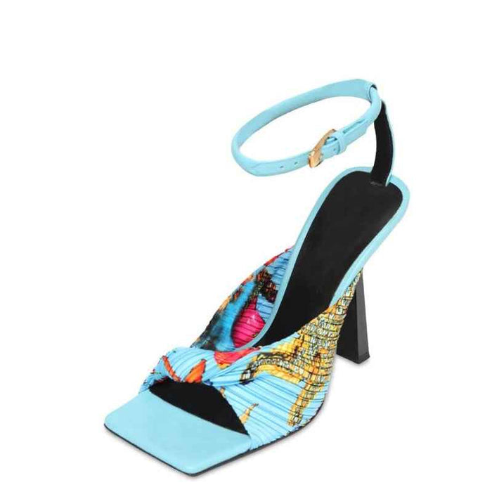 Women Sexy Open Toe Sandals Thin Heels T-Strap Colorful Graffiti